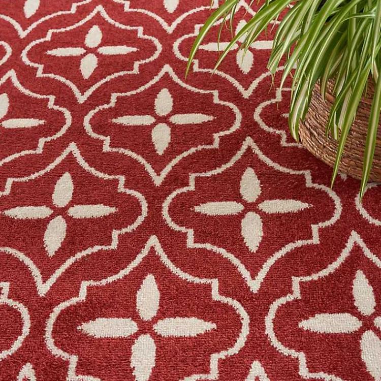 Outdoor Rugs-Kirklands Home Brick & Ivory Quatrefoil Indoor/Outdoor Rug, 5x7