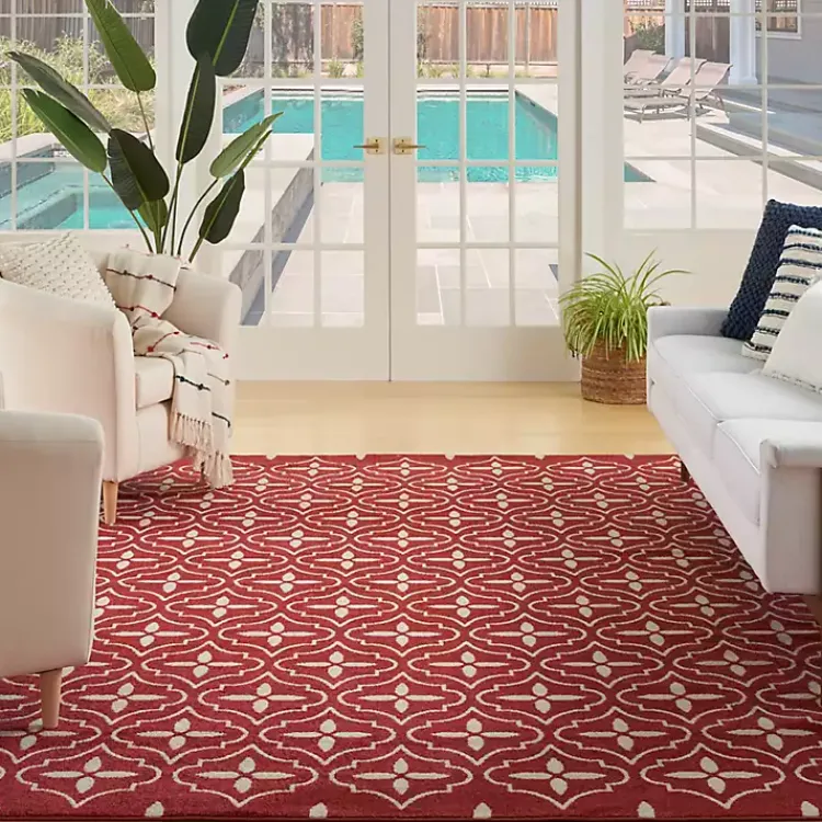 Outdoor Rugs-Kirklands Home Brick & Ivory Quatrefoil Indoor/Outdoor Rug, 5x7