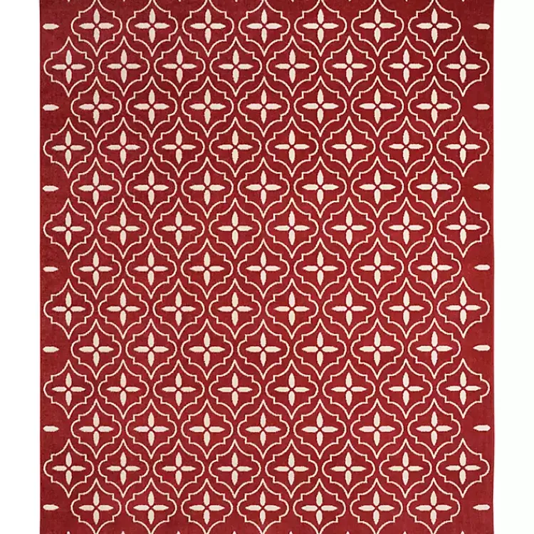 Outdoor Rugs-Kirklands Home Brick & Ivory Quatrefoil Indoor/Outdoor Rug, 8x10