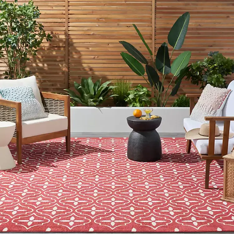 Outdoor Rugs-Kirklands Home Brick & Ivory Quatrefoil Indoor/Outdoor Rug, 8x10