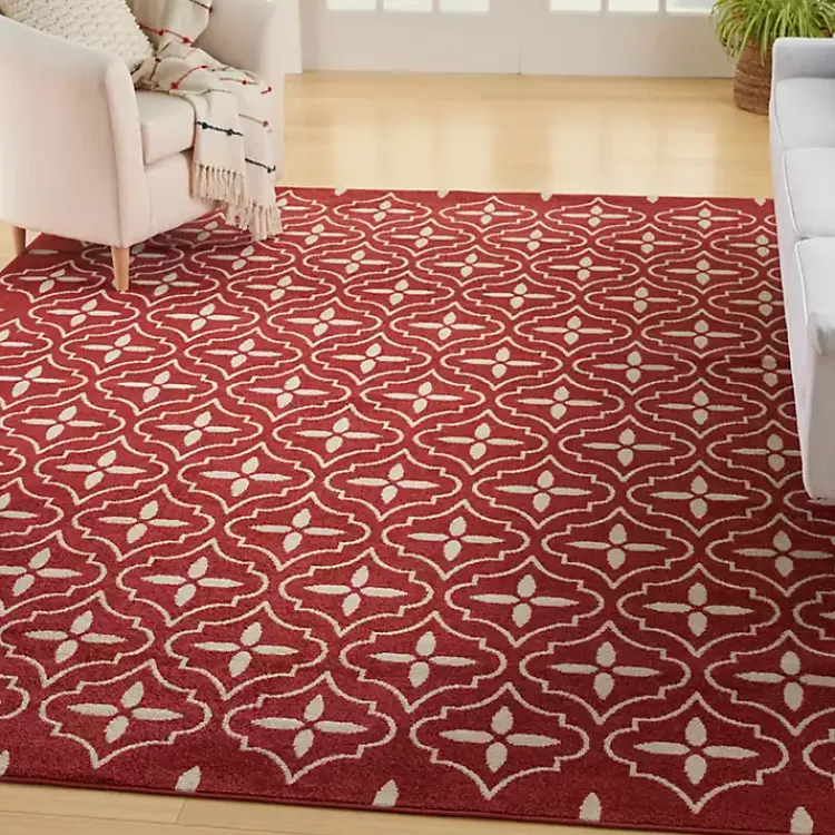 Outdoor Rugs-Kirklands Home Brick & Ivory Quatrefoil Indoor/Outdoor Rug, 8x10