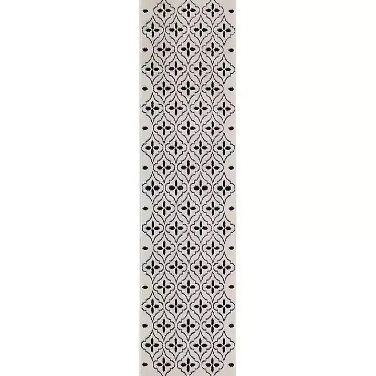 Outdoor Rugs-Kirklands Home Ivory & Black Quatrefoil Indoor/Outdoor Runner