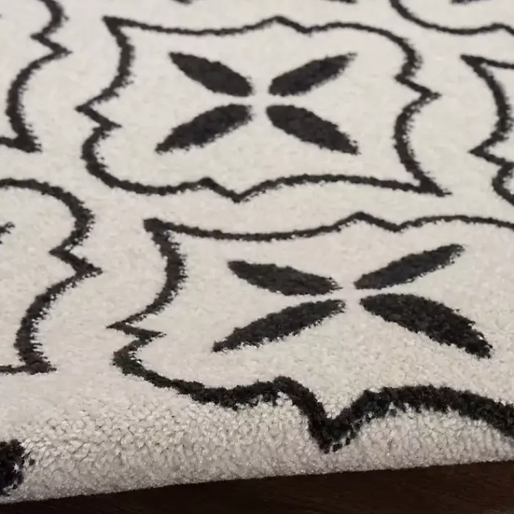 Outdoor Rugs-Kirklands Home Ivory & Black Quatrefoil Indoor/Outdoor Runner