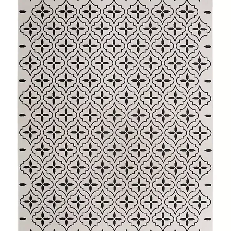Outdoor Rugs-Kirklands Home Ivory & Black Quatrefoil Indoor/Outdoor Rug, 5x7