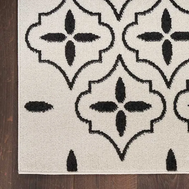 Outdoor Rugs-Kirklands Home Ivory & Black Quatrefoil Indoor/Outdoor Rug, 8x10