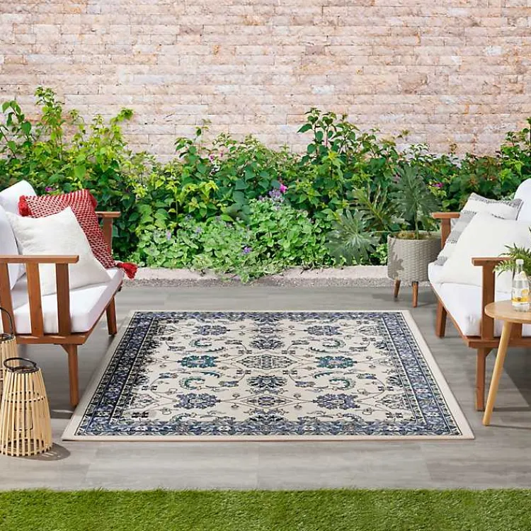 Outdoor Rugs-Kirklands Home Blue Vintage Medallion Indoor/Outdoor Rug, 4x6