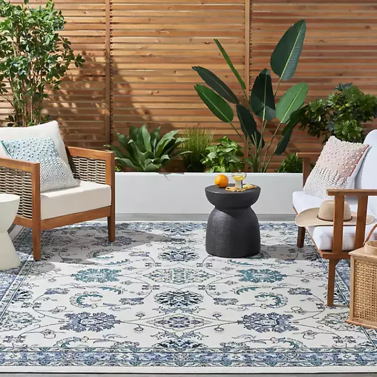 Outdoor Rugs-Kirklands Home Blue Vintage Medallion Indoor/Outdoor Rug, 8x10