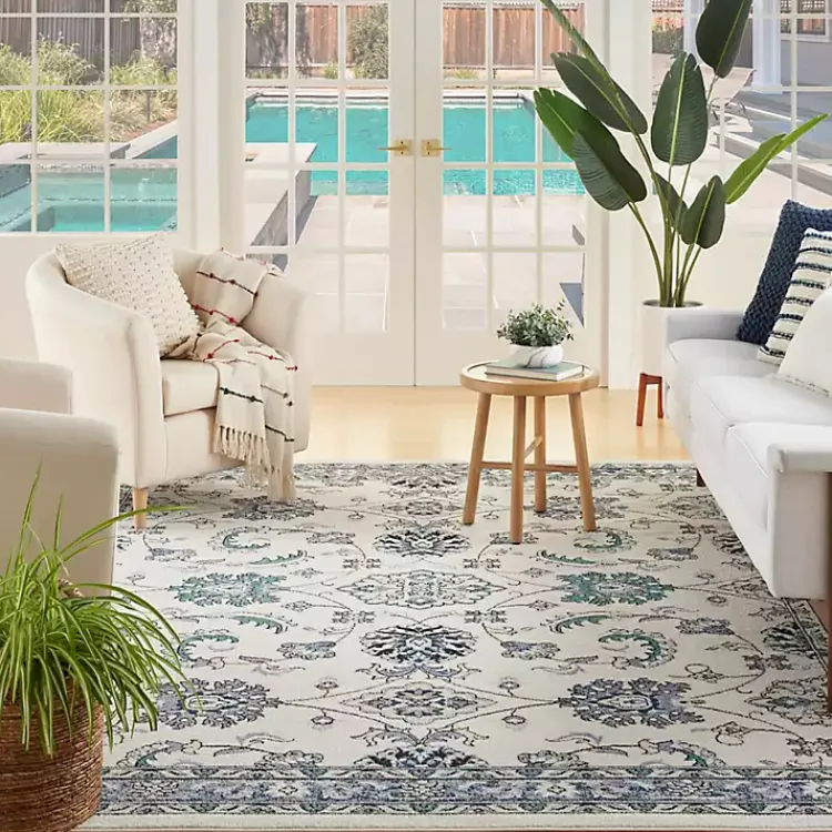 Outdoor Rugs-Kirklands Home Blue Vintage Medallion Indoor/Outdoor Rug, 8x10