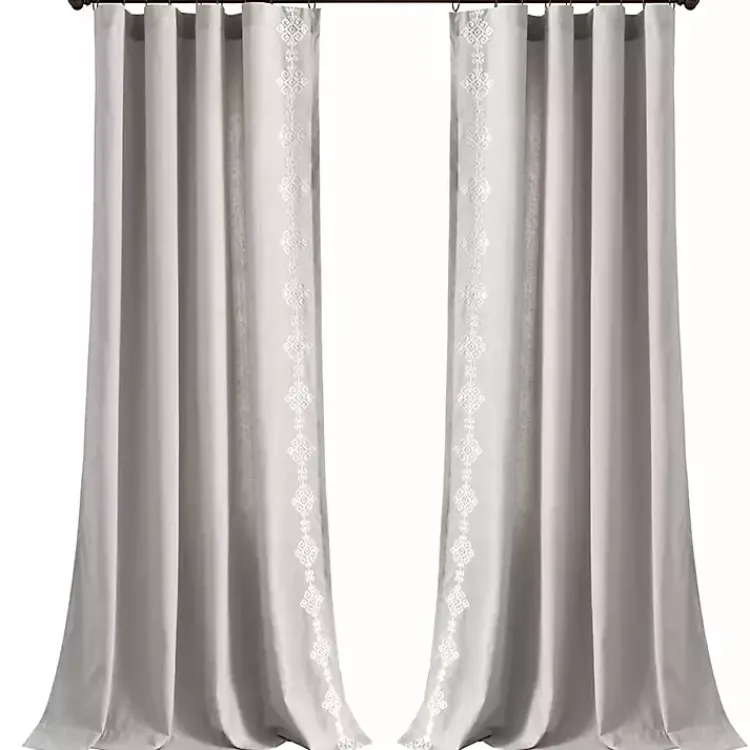 Curtains & Drapes-Kirklands Home Geometric Border Curtain Panel, 84 in. Gray