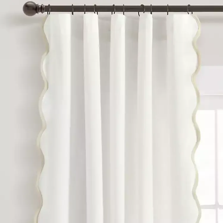Curtains & Drapes-Kirklands Home White and Tan Scalloped Curtain Panel Set, 84 in.