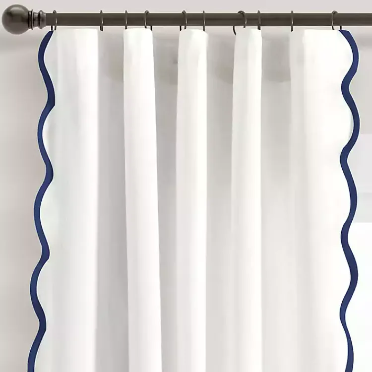 Curtains & Drapes-Kirklands Home White and Navy Scalloped Curtain Panel Set, 84 in.