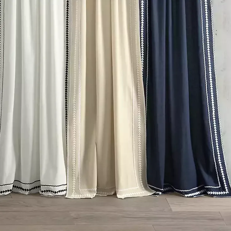 Curtains & Drapes-Kirklands Home Navy Embroidered Ric Rac Curtain Panel, 84 in. Blue