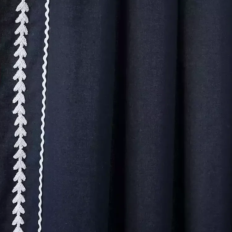 Curtains & Drapes-Kirklands Home Navy Embroidered Ric Rac Curtain Panel, 84 in. Blue