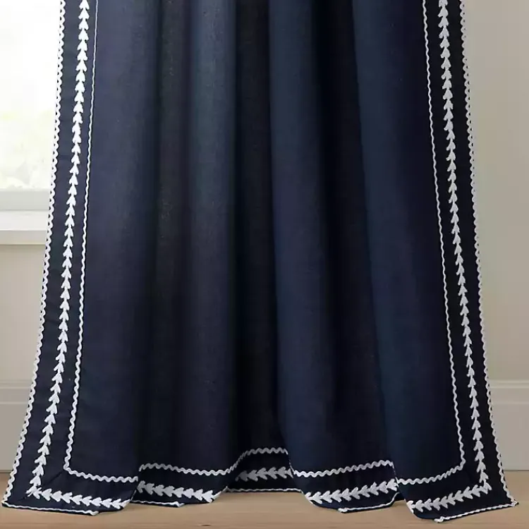 Curtains & Drapes-Kirklands Home Navy Embroidered Ric Rac Curtain Panel, 84 in. Blue