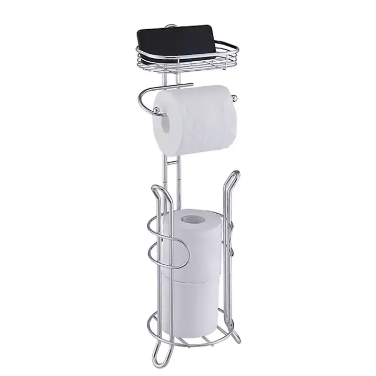 Bathroom Accessories-Kirklands Home Toilet Paper Storage Stand with Basket Silver