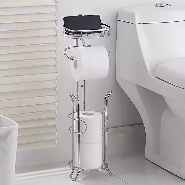 Bathroom Accessories-Kirklands Home Toilet Paper Storage Stand with Basket Silver