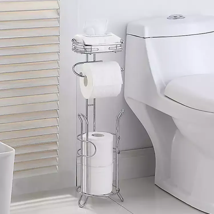 Bathroom Accessories-Kirklands Home Toilet Paper Storage Stand with Basket Silver