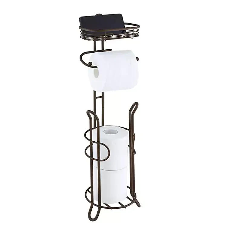 Bathroom Accessories-Kirklands Home Bronze Toilet Paper Storage Stand with Basket Brown