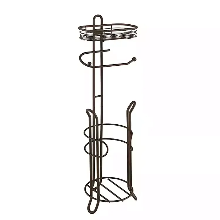 Bathroom Accessories-Kirklands Home Bronze Toilet Paper Storage Stand with Basket Brown