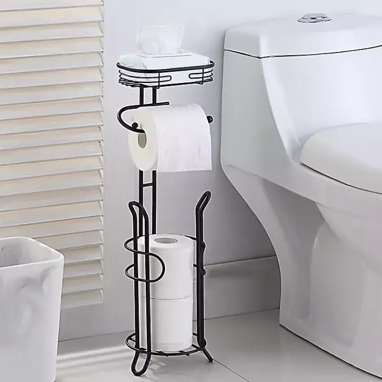 Bathroom Accessories-Kirklands Home Toilet Paper Storage Stand with Basket Black