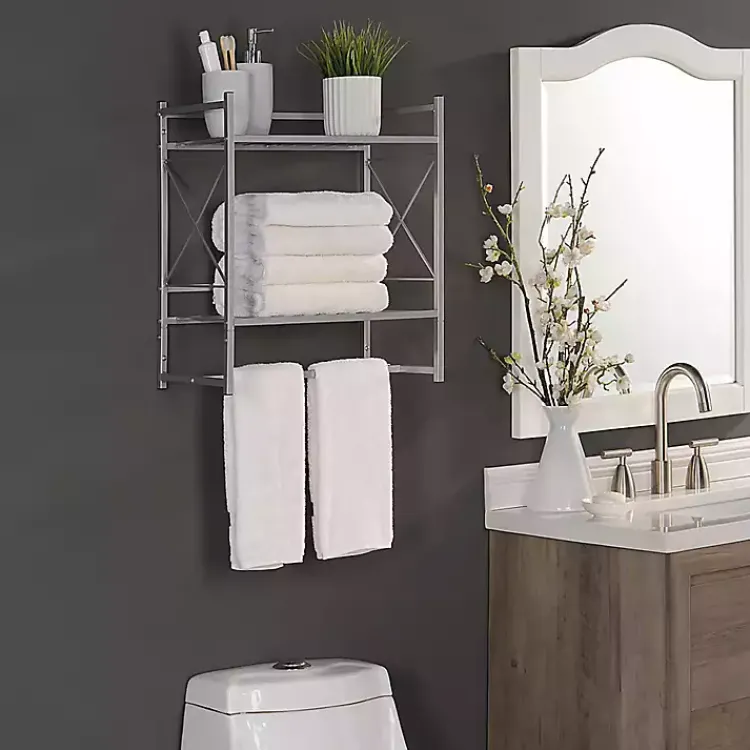 Bathroom Accessories-Kirklands Home 2-Tier Utility Shelf Silver