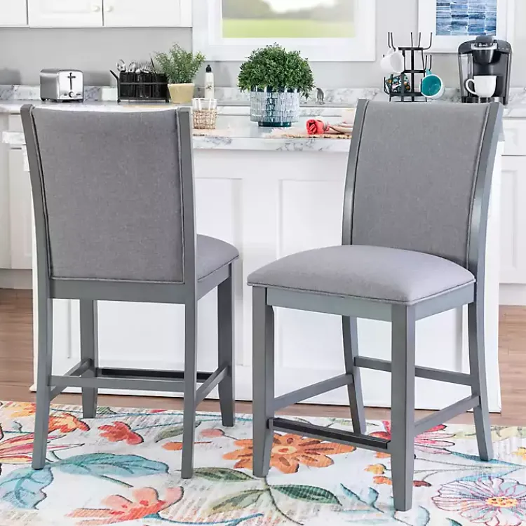 Bar Stools & Counter Height Stools-Kirklands Home Wood Upholstered Counter Stools, Set of 2 Gray