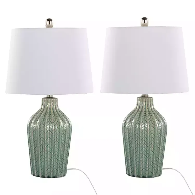Table Lamps-Kirklands Home Sage Ceramic Chevron Table Lamps, Set of 2 White