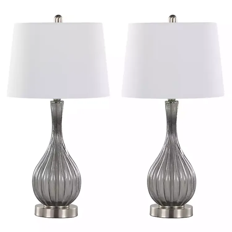 Table Lamps-Kirklands Home Crackle Glass Teardrop Table Lamps, Set of 2 Gray