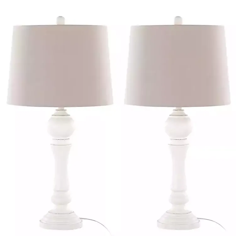 Table Lamps-Kirklands Home Distressed Off- Wilton Table Lamps, Set of 2 White