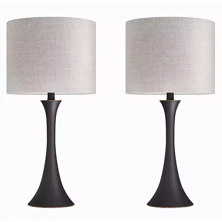 Table Lamps-Kirklands Home Bronze Metal Hourglass Table Lamps, Set of 2 Brown