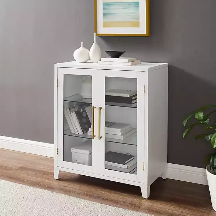 Cabinets & Sideboards-Kirklands Home & Gold Glass Door Storage Cabinet White