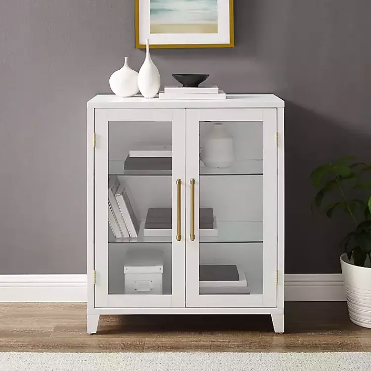 Cabinets & Sideboards-Kirklands Home & Gold Glass Door Storage Cabinet White
