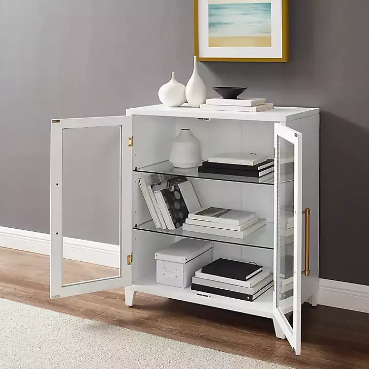 Cabinets & Sideboards-Kirklands Home & Gold Glass Door Storage Cabinet White