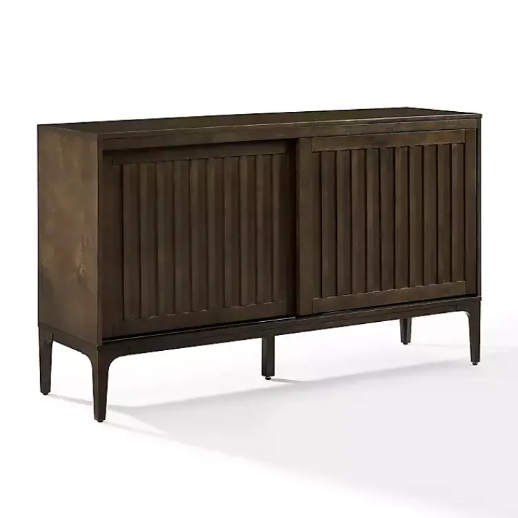 Cabinets & Sideboards-Kirklands Home Dark Slatted Sliding Door Sideboard Brown