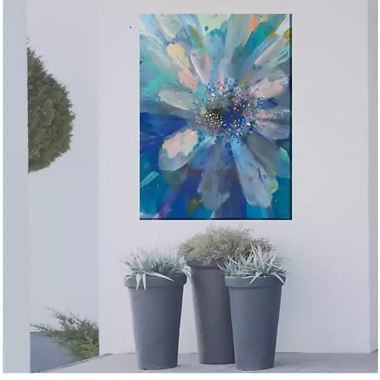Outdoor Wall Decor-Kirklands Home Glittery Flower Outdoor Canvas Art Print Blue