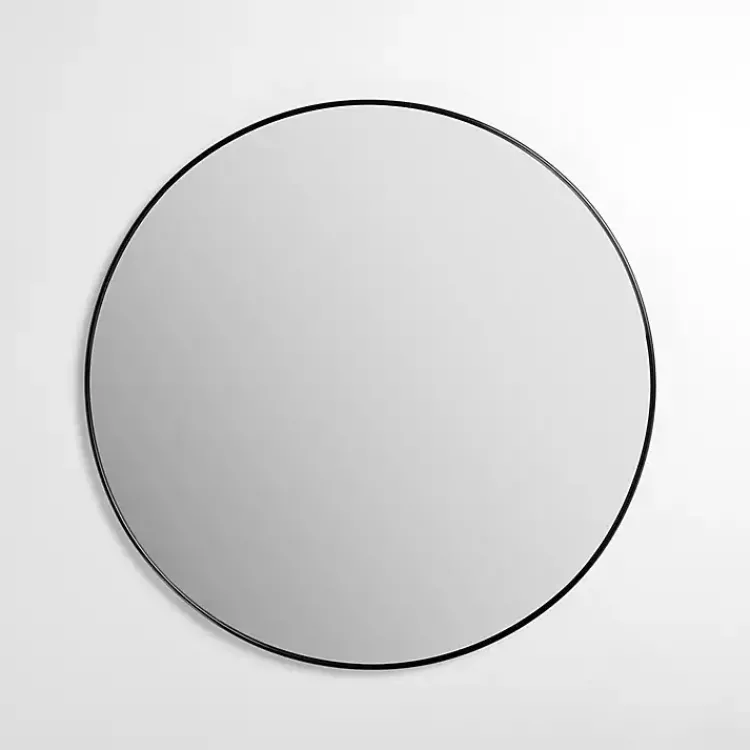 Framed Mirrors-Kirklands Home Round Black Nouveau Linear Wall Mirror, 38 in.