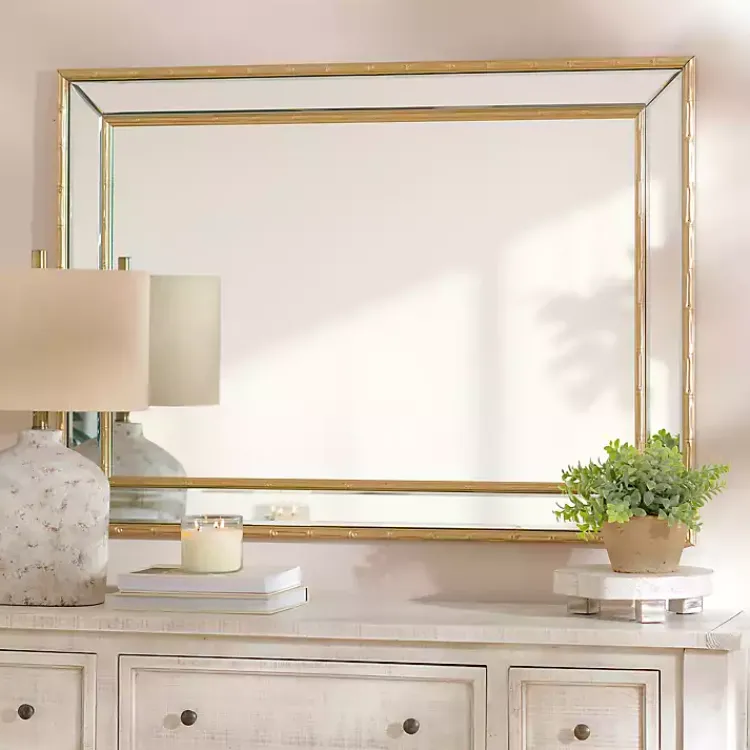 Decorative Mirrors-Kirklands Home Antique Brass Bamboo Wall Mirror