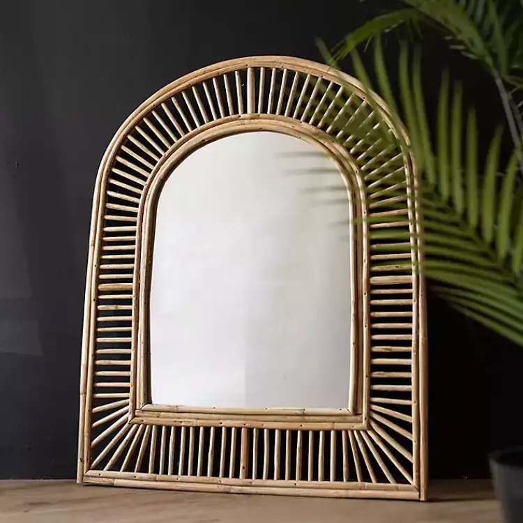 Decorative Mirrors-Kirklands Home Natural Cane Arched Wall Mirror