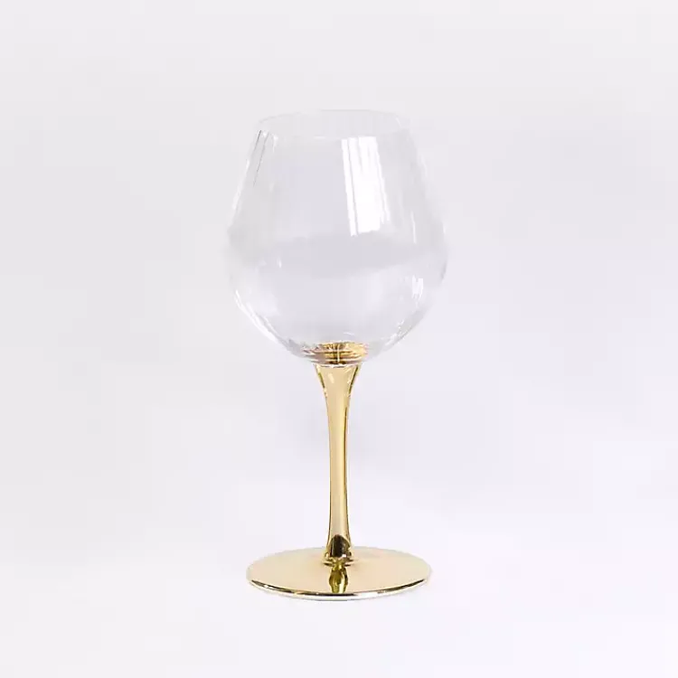 Glassware & Drinkware-Kirklands Home Ripple Gold Base Goblet Wine Glass