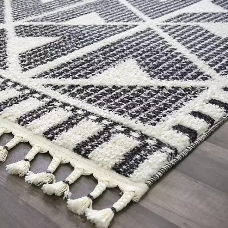 Area Rugs-Kirklands Home & White Geometric Shag Area Rug, 8x10 Black