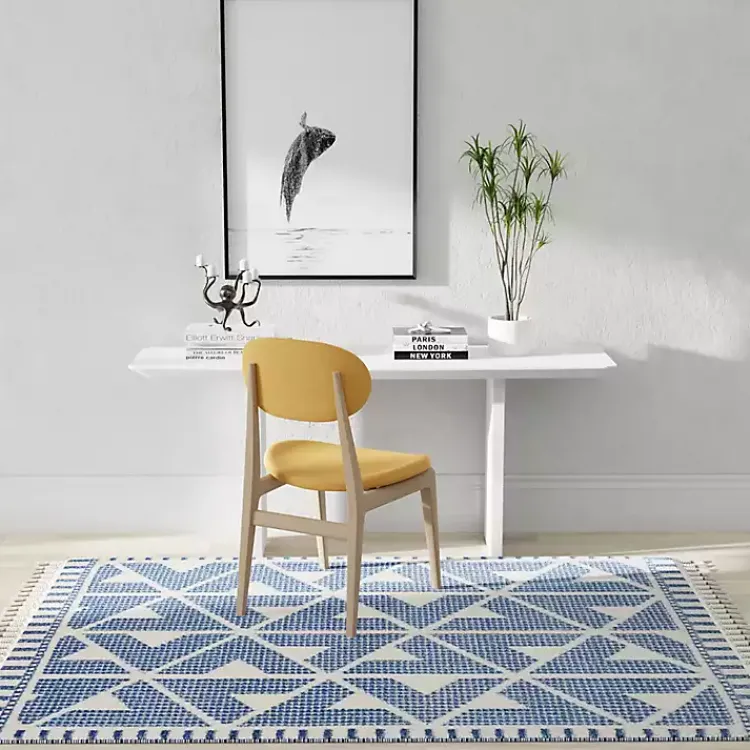 Area Rugs-Kirklands Home & White Geometric Shag Area Rug, 8x10 Blue