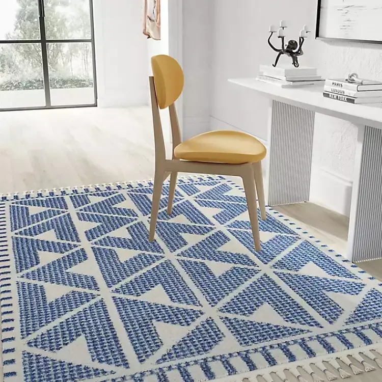 Area Rugs-Kirklands Home & White Geometric Shag Area Rug, 8x10 Blue
