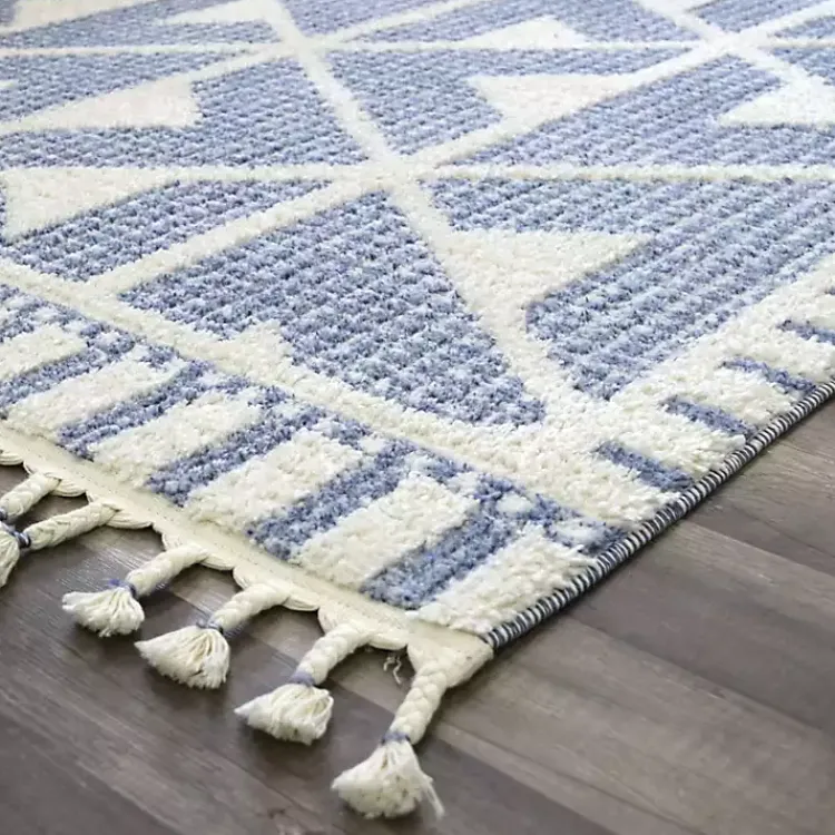 Area Rugs-Kirklands Home & White Geometric Shag Area Rug, 8x10 Blue