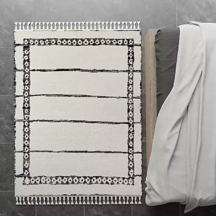 Area Rugs-Kirklands Home & White Striped Block Border Area Rug, 8x10 Black