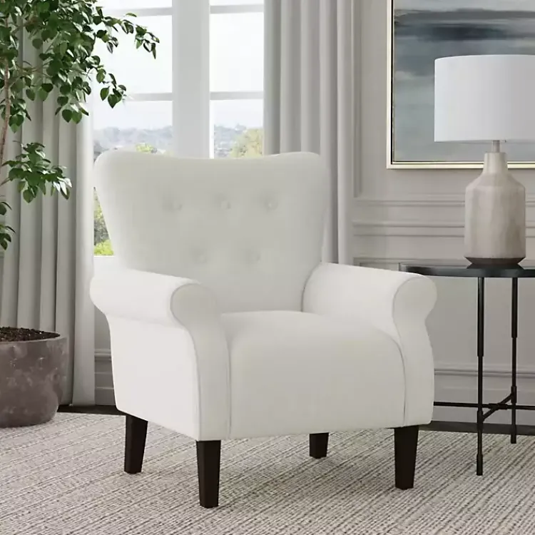 Accent Chairs-Kirklands Home Cream Button-Tufted Rolled Arm Accent Chair White