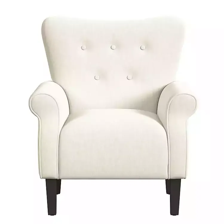 Accent Chairs-Kirklands Home Cream Button-Tufted Rolled Arm Accent Chair White