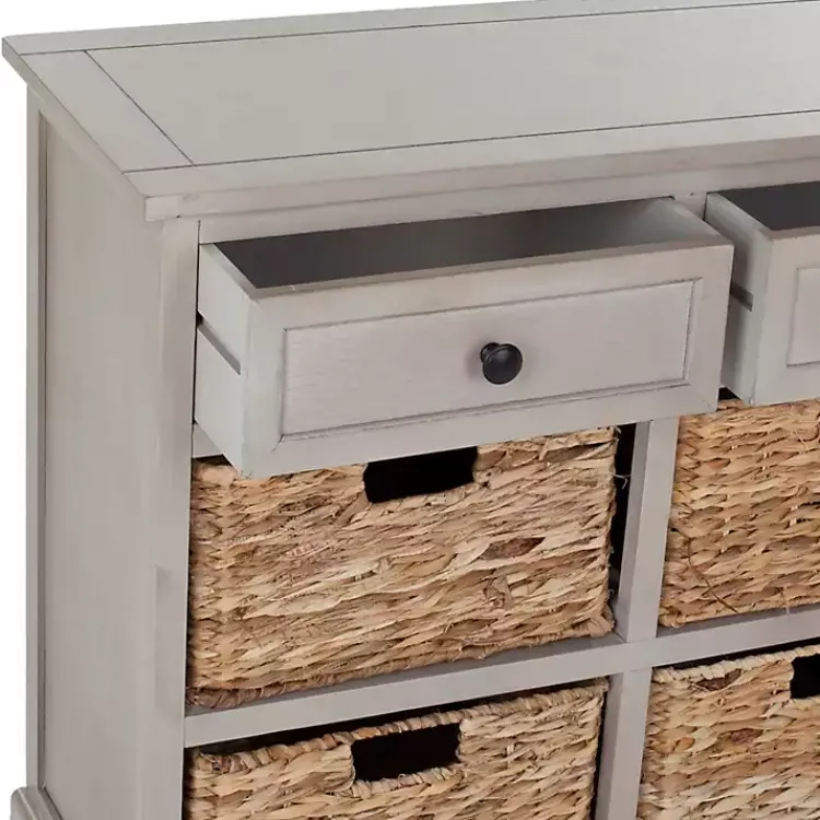 Cabinets & Sideboards-Kirklands Home Vintage Cabinet with Woven Baskets Gray