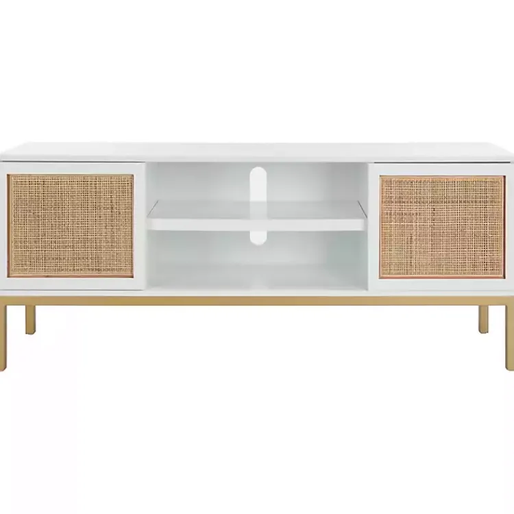 Tv Stands & Media Consoles-Kirklands Home and Gold Rattan Media Cabinet White