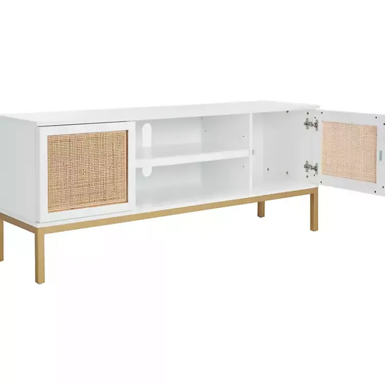 Tv Stands & Media Consoles-Kirklands Home and Gold Rattan Media Cabinet White