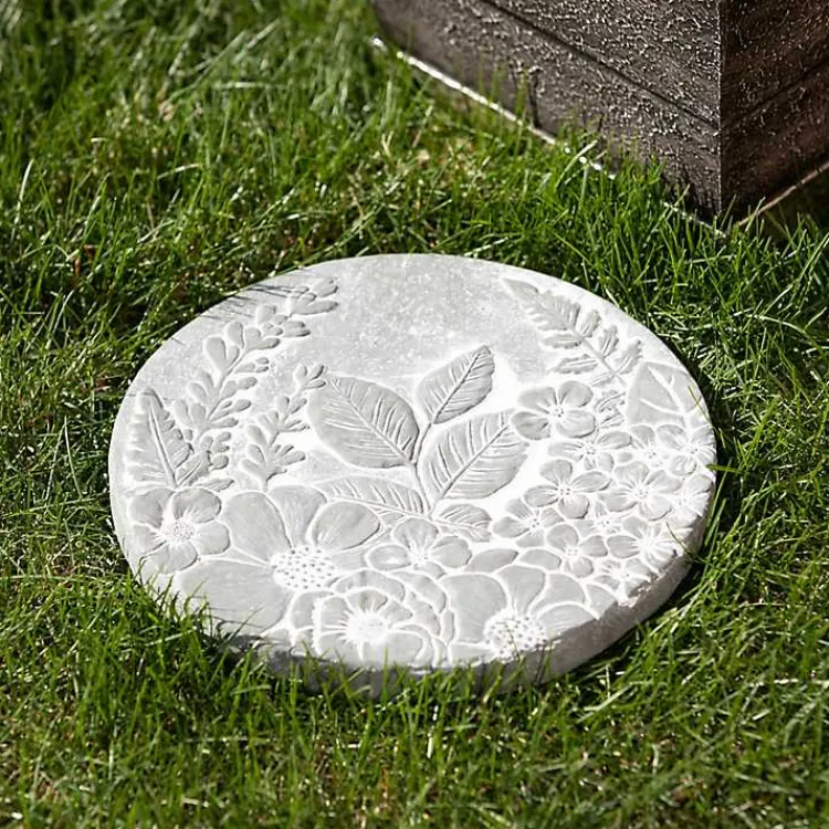 Garden Decor-Kirklands Home Floral Cement Stepping Stone Gray